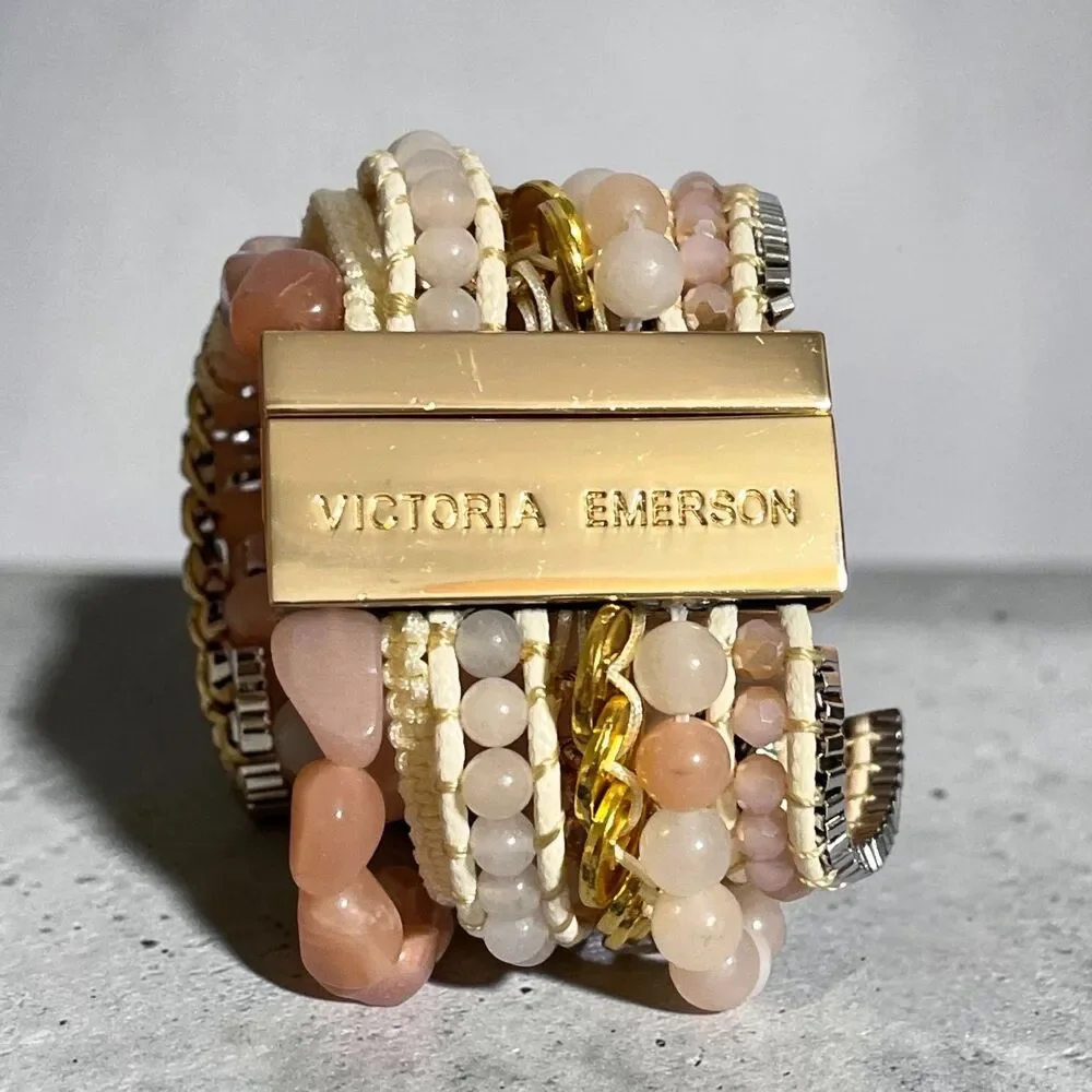 Victoria Emerson Smart Watch Band Strappy Rose Gold Tone Pink Stone Bracelet